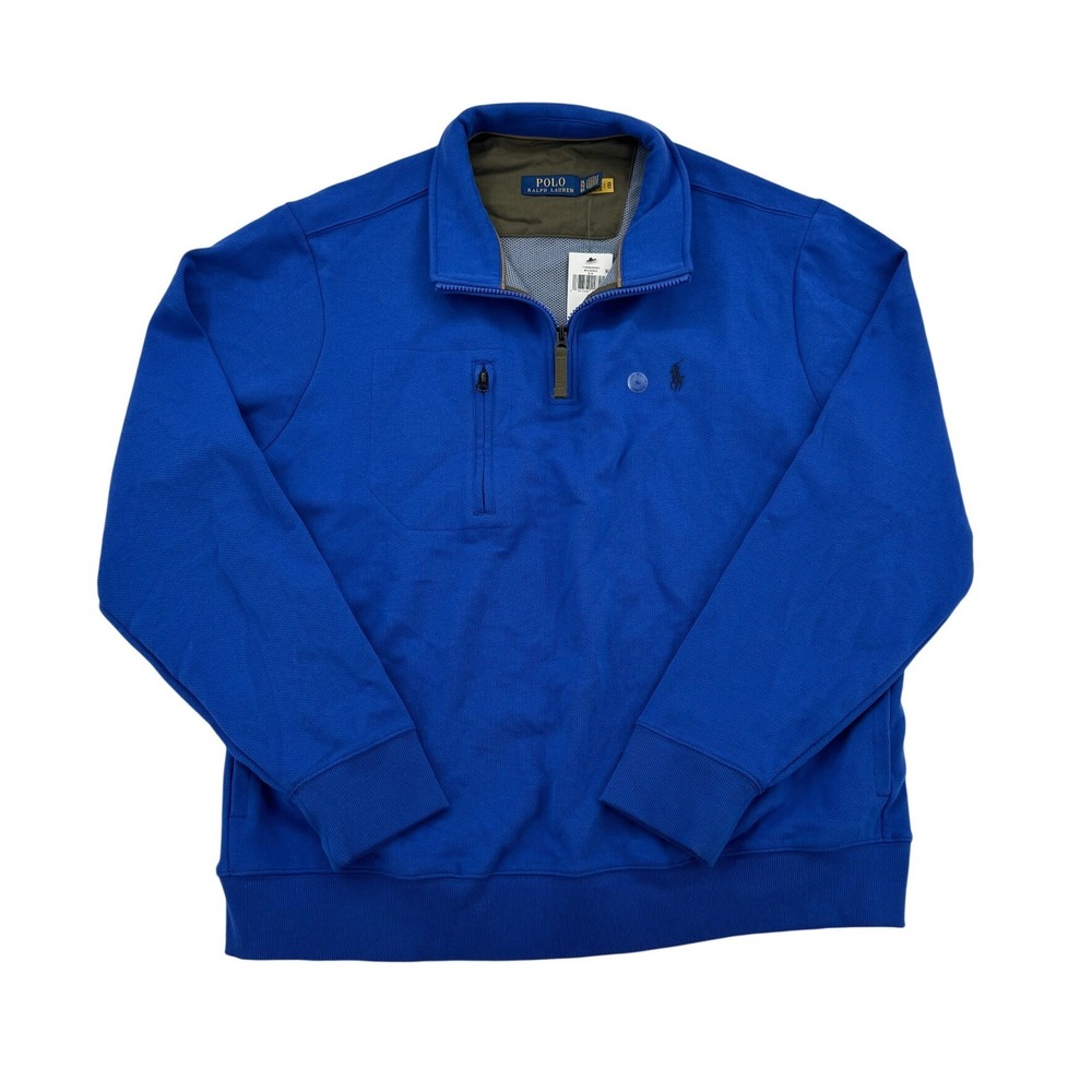 NWT Polo Ralph Lauren Quarter Zip Pullover Mens XL Blue Textured Double Knit